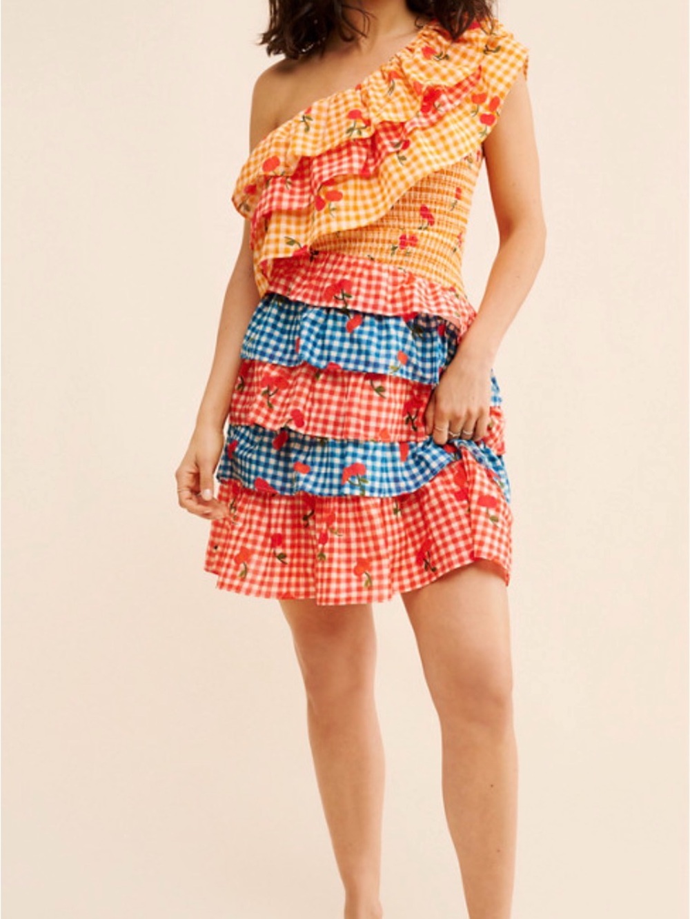 FARM Rio One Shoulder Cherry Mini Dress